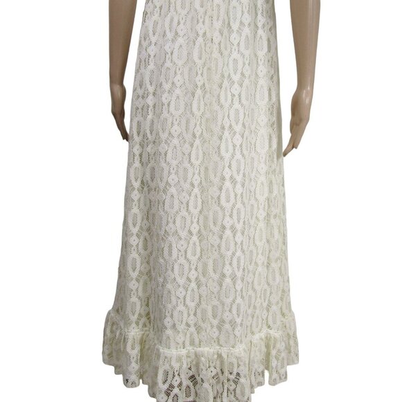 VTG BRIDGERTON Ivory Lace Cottagecore Empire Fairy Regency  Maxi Dress XS S - Picture 7 of 9